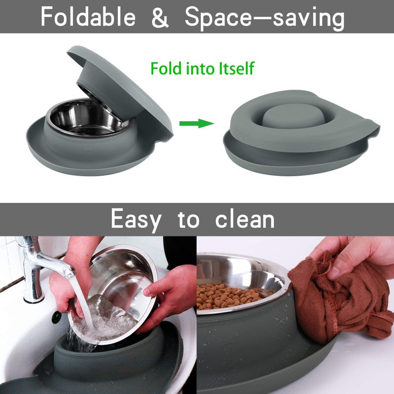 Yacee 100% Waterproof BPA Free Pet Dog Bowls2 Stainless Steelï¼ˆ53oz+27ozï¼‰ with 1.35â€œ Raised Edge Silicone Mat + Slow Feed Dog Water and Food Bowls for Feeding Small Large Dogs Cats Puppies (Gray) - Image 3